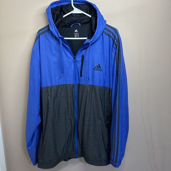 adidas Other - Adidas Windbreaker Mens 2XL Jacket Woven Lined Blue Gray Hoodie Full Zip Logo